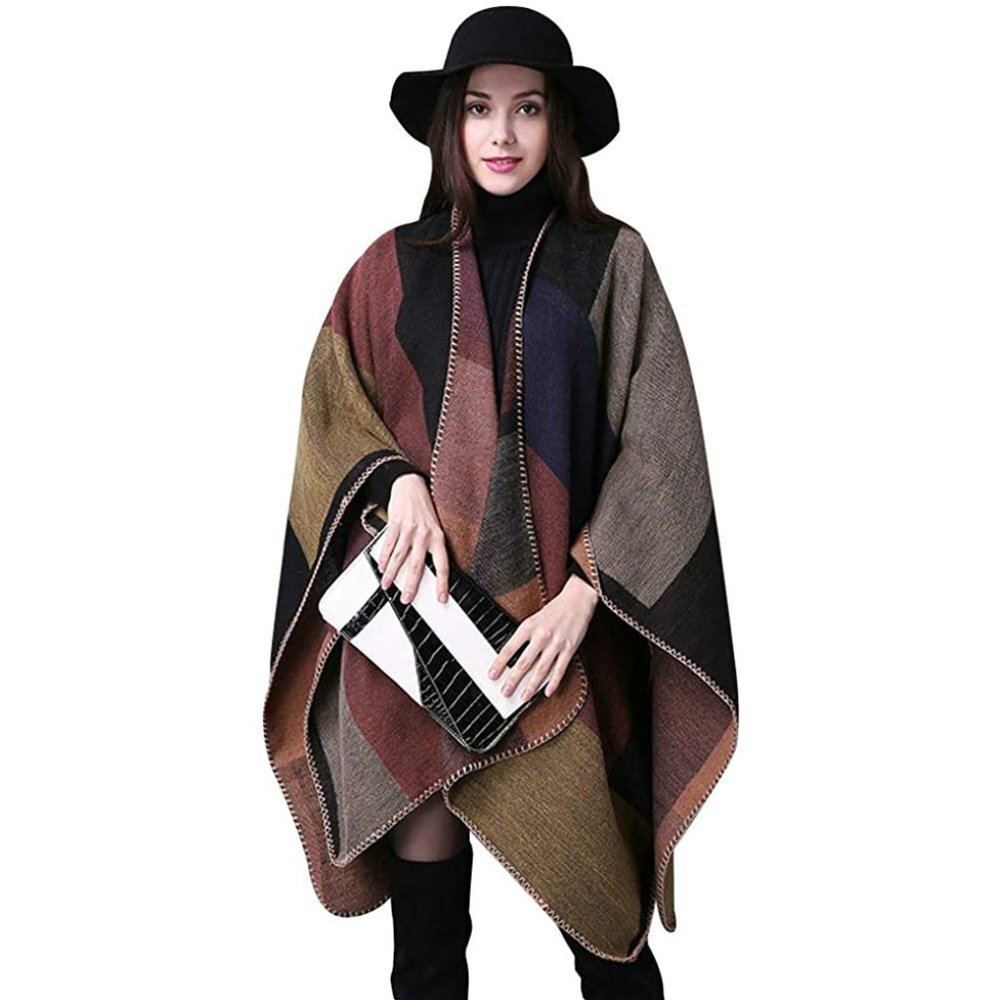 Ilishop Reversible Oversized Poncho Shawl Cardigan - Picture 2 of 10